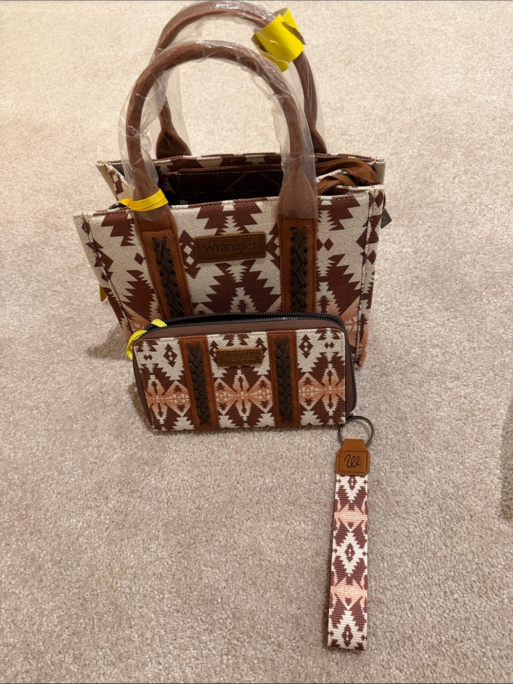 Wrangler Brown and Cream Aztec Tote with Braided Accents and Wallet